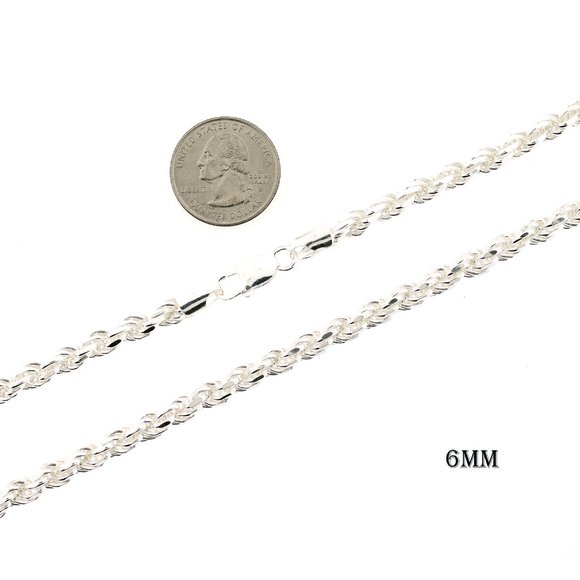 Real 925 SOLID Sterling Silver 6mm Rope Chain Necklace 22" inch - Picture 3 of 6